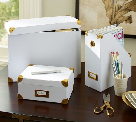 Pottery Barn CHLOE CANVAS & BRASS OFFICE STORAGE (Magazine Box, File Box)