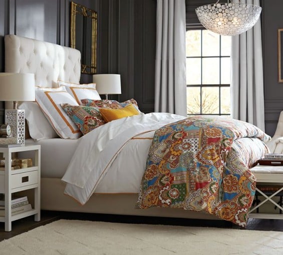 Pottery Barn LORRAINE TUFTED TALL BED & HEADBOARD