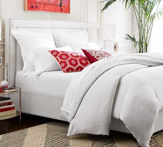 Pottery Barn TAMSEN SQUARE UPHOLSTERED BED & HEADBOARD