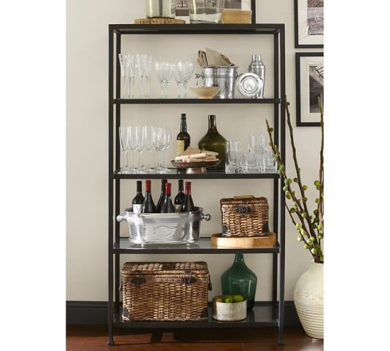 Pottery Barn TANNER METAL & GLASS 4-SHELF BOOKCASE, MATTE IRON-BRONZE FINISH