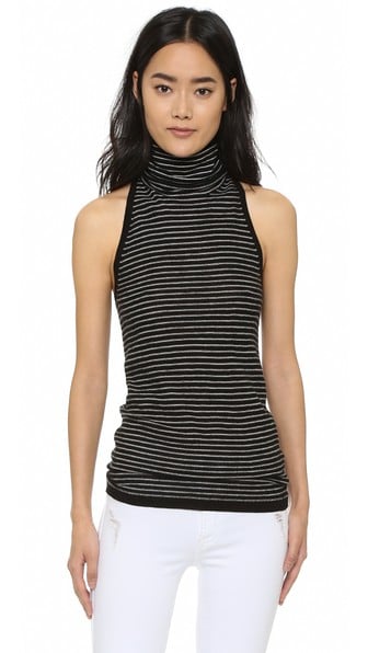 Raquel Allegra Racer Back Turtleneck in Black and Ivory Stripe