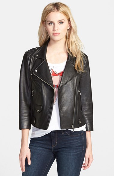 Rebecca Minkoff 'Wes' Neoprene Panel Moto Jacket in Black