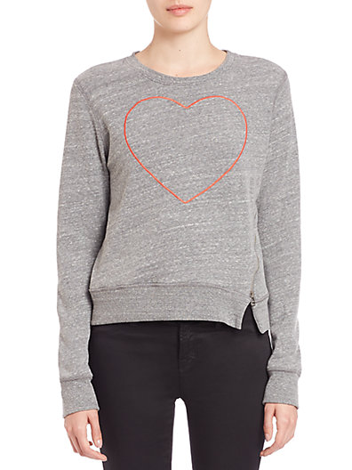 SUNDRY Embroidered Heart Pullover in Heather Grey