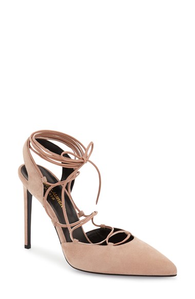 Saint Laurent 'Paris' Lace-Up Pump (Women) in Beige