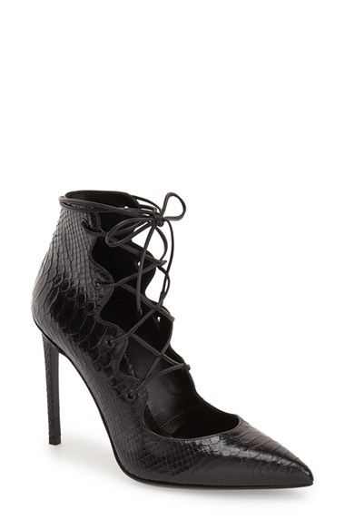 Saint Laurent 'Paris' Pointy Toe Pump (Women) in Black Leather