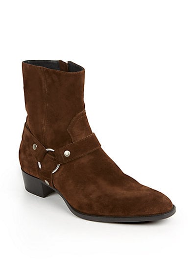 Saint Laurent Wyatt 40 Suede Harness Boots in Brown