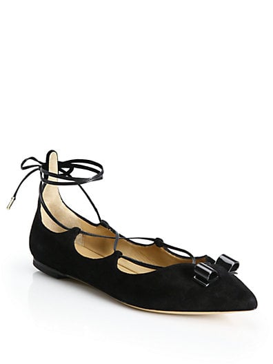 Salvatore Ferragamo By Edgardo Osorio Claire Suede Lace-Up Bow Flats in Black