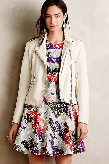Shrunken Leather Moto Jacket by Doma Ivory or Turquoise