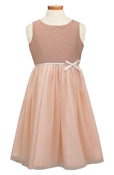 Sorbet Ribbon Rosette & Glitter Tulle Dress (Toddler Girls & Big Girls) in Peach