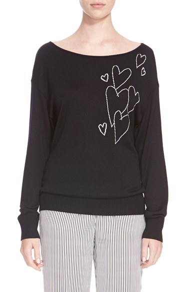 St. John Collection Heart Knit Sweater in Caviar/Bianco