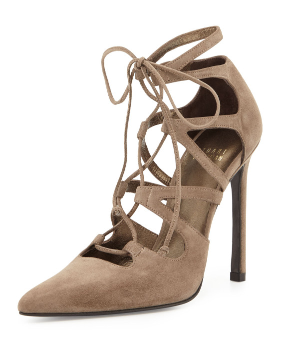 Stuart Weitzman Excite Suede Lace-Up Pump in Brown
