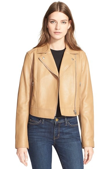 T by Alexander Wang Pebbled Leather Moto Jacket in Khaki