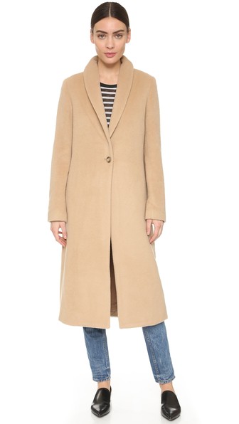 T by Alexander Wang Shawl Collar Long Coat in Camel