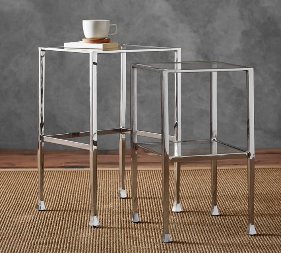 Pottery Barn TANNER NESTING SIDE TABLES - POLISHED NICKEL FINISH