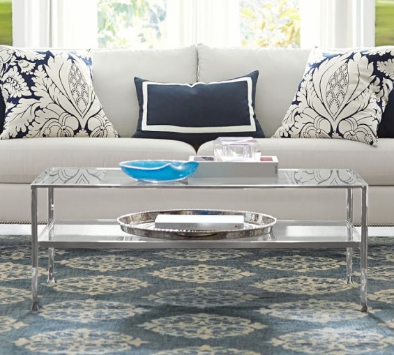 Pottery Barn TANNER RECTANGULAR COFFEE TABLE - POLISHED NICKEL FINISH