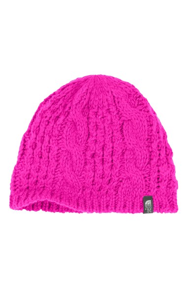 The North Face 'Minna' Cable Knit Beanie in Luminous Pink or Starry Purple