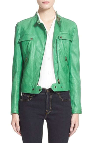 Tomas Maier Nappa Leather Moto Jacket in Green