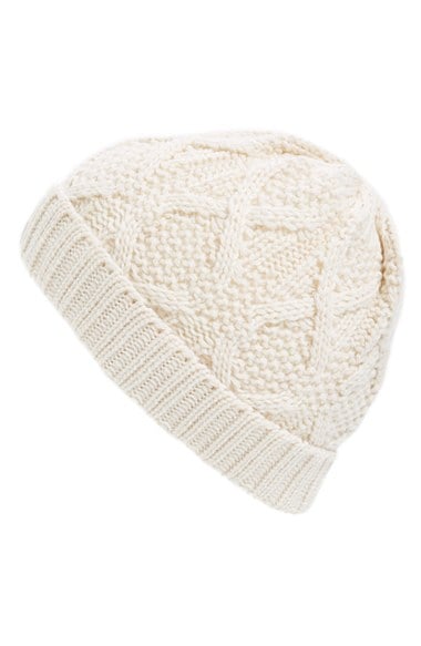 Topman 'Ecru' Cable Knit Beanie in White