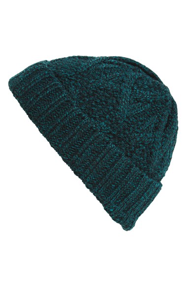Topman 'Pete' Cable Knit Beanie in Green Multi