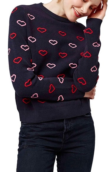 Topshop Embroidered Heart Sweater in Navy Blue
