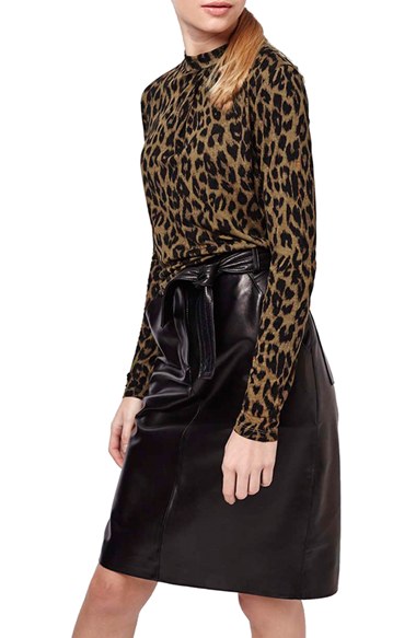 Topshop Leopard Print Long Sleeve Top in Brown Multi