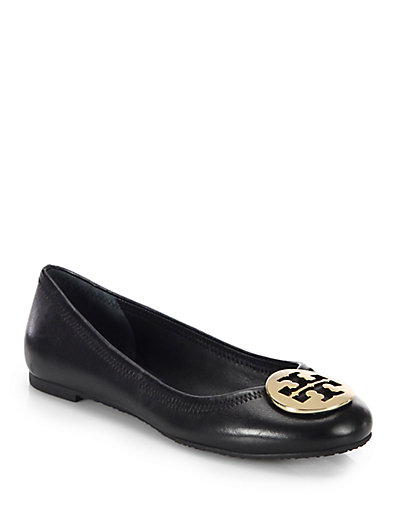 Tory Burch Reva Leather Ballet Flats in Black. Saks Fifth Avenue Sale