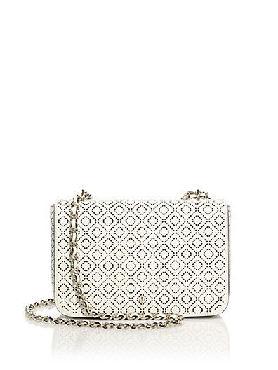 Tory Burch Robinson Perforated Leather Shoulder Bag in New Ivory. Saks Fifth Avenue