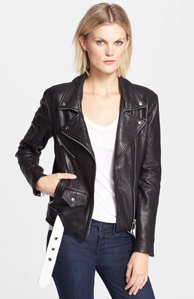 Veda 'Jayne' Leather Moto Jacket in Black/White
