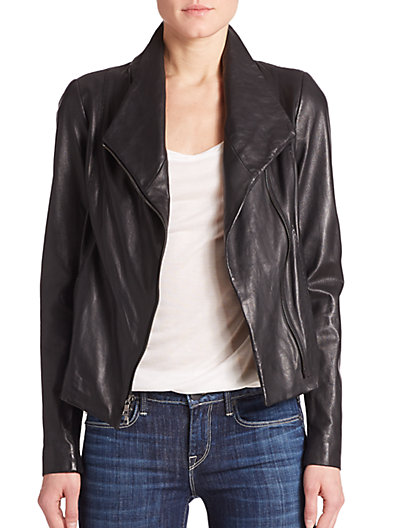 Vince Leather Scuba Jacket in Black. Saks Fifth Avenue