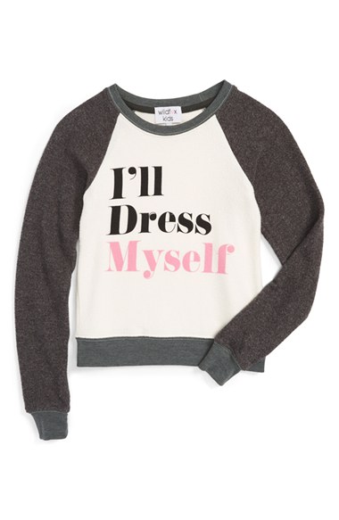 Wildfox 'Baggy Beach - I'll Dress Myself' Raglan Sleeve Sweatshirt (Little Girls) in Vintage Lace/Dirty Black