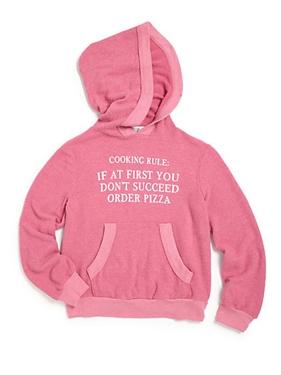 Wildfox Kids Little Girl's Cooking Rule If At First You Don't Succeed Order Pizza Hoodie in Pink