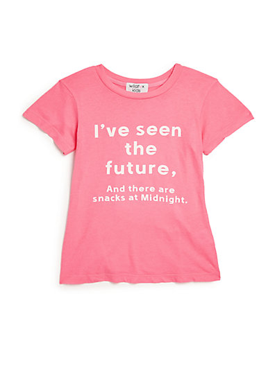 Wildfox Kids Little Girl's I've Seen The Future, And There Are Snacks At Midnight Snack Tee Shirt in Valley Pink (Sizes 4, 5-6, 6x) Statement shirts 