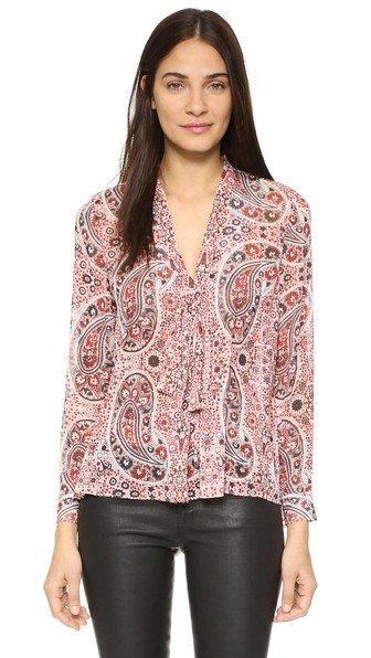 alice + olivia Anabel Slim Tie Neck Blouse in Bohemian Paisley