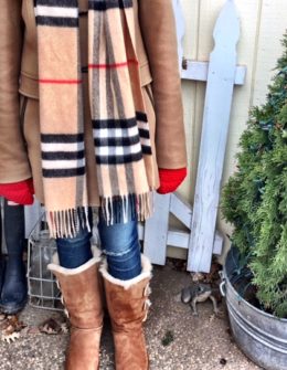 A classic camel coat, Burberry check scarf, Ugg Bailey boots, and Hunter boots in the background! Image via my Instagram account: Instagram.com/StyleCandi