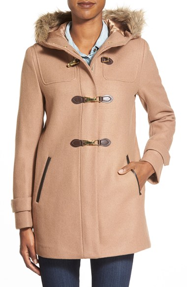Cole Haan Signature Cole Haan Faux Fur Trim Wool Blend Duffle Coat