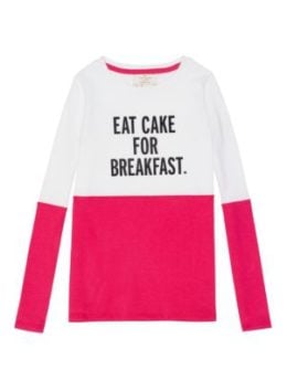 kate spade new york girls girls' eat cake for breakfast tee in pink and white