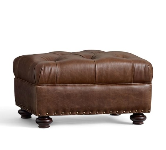 Pottery Barn LANSING LEATHER OTTOMAN