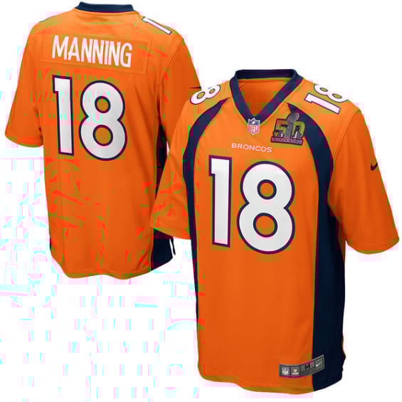 NIKE PEYTON MANNING DENVER BRONCOS ORANGE SUPER BOWL 50 BOUND GAME JERSEY