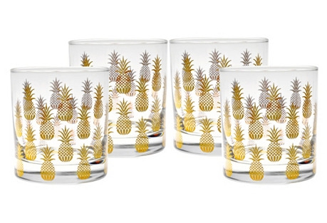S/4 Pineapple Old Fashion Glasses, 11 Oz