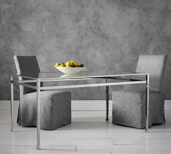 Pottery Barn TANNER FIXED DINING TABLE - NICKEL FINISH