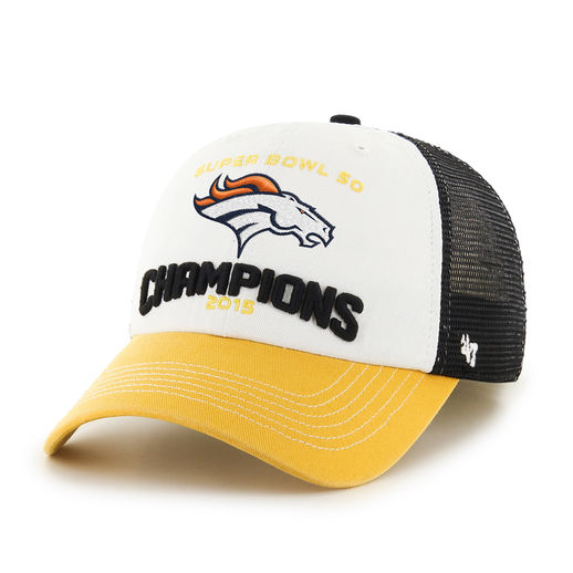 '47 DENVER BRONCOS WHITE/BLACK SUPER BOWL 50 CHAMPIONS MCKINLEY CLOSER FLEX HAT