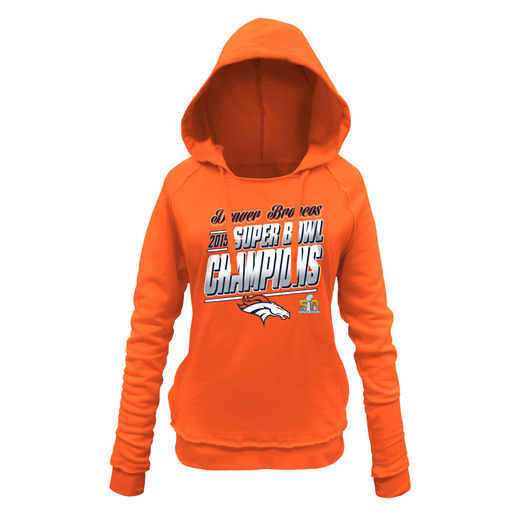 5TH & OCEAN BY NEW ERA DENVER BRONCOS WOMEN'S ORANGE SUPER BOWL 50 CHAMPIONS PULLOVER HOODIE