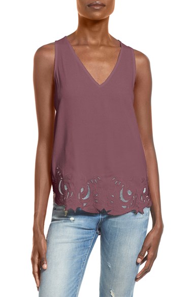 ASTR 'Heart of Gold' Embroidered Hem Tank Crushed Berry