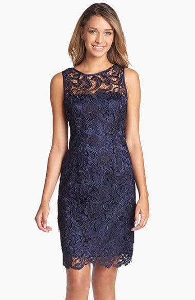 Adrianna Papell Illusion Bodice Lace Sheath Dress Navy Blue. Nordstrom