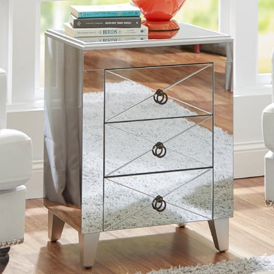 Almandine Mirrored 3 Drawer Side Table by House of Hampton