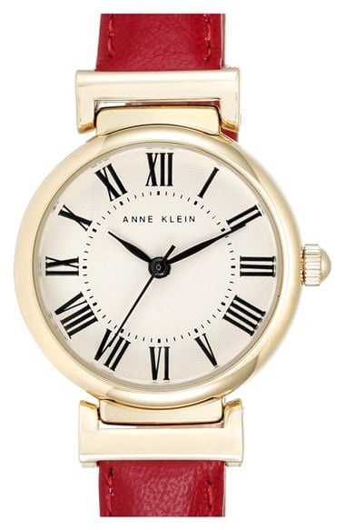 Anne Klein Leather Strap Watch, 28mm Red Gold