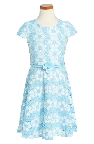 BLUSH by Us Angels Daisy Lace Cap Sleeve Dress (Big Girls) Sky Blue
