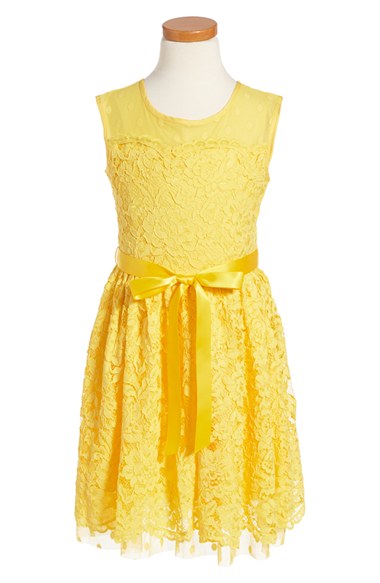 BLUSH by Us Angels Floral Lace Dress (Big Girls) Yellow (Sizes 7 to 16) easter dresses for tweens 2016