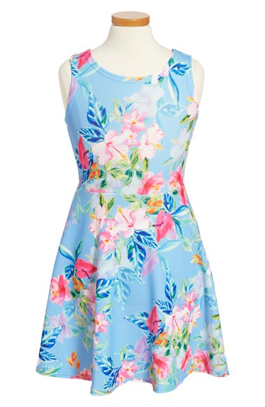 BLUSH by Us Angels Floral Print Sleeveless Dress (Big Girls) Blue easter dresses for 2016