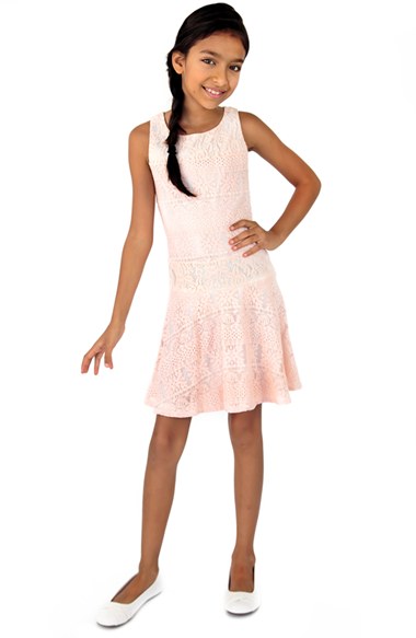 BLUSH by Us Angels Sleeveless Crochet Lace Dress (Big Girls) Peach